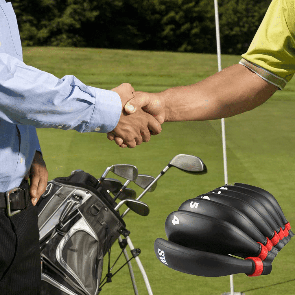 black leather irons head covers set