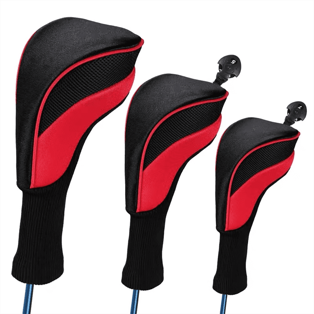 red nylon golf club head covers sets( driver, fairway, hybrid)