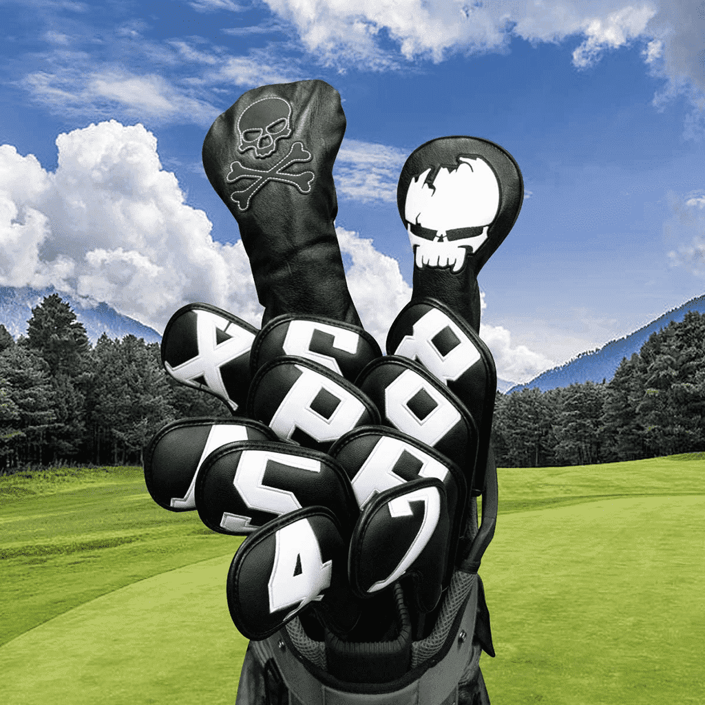 Black Leather White number iron covers golf in golf bag