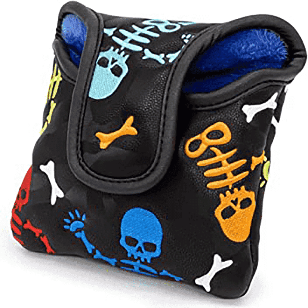 Black Leather Skeleton mallet putter head cover back side