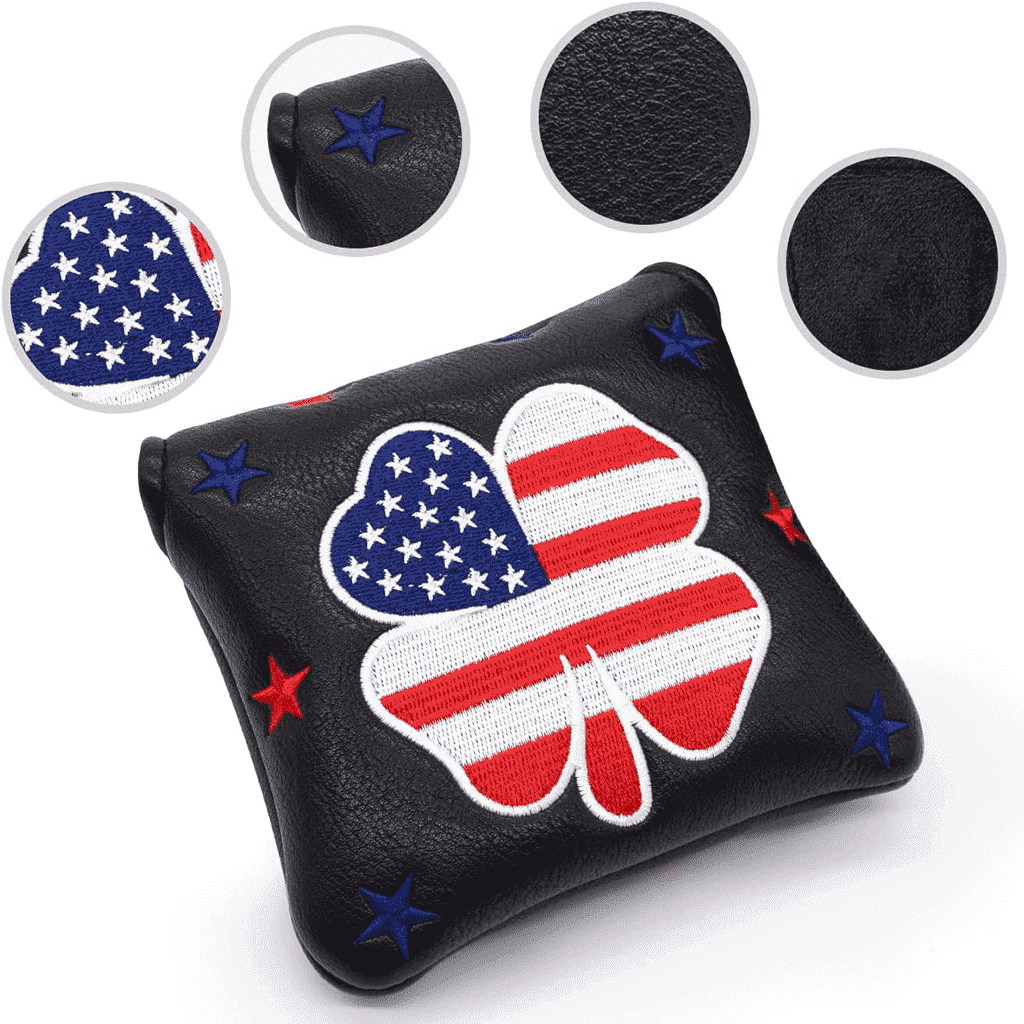 Black stars & strips clover embroidered magnetic mallet putter cover