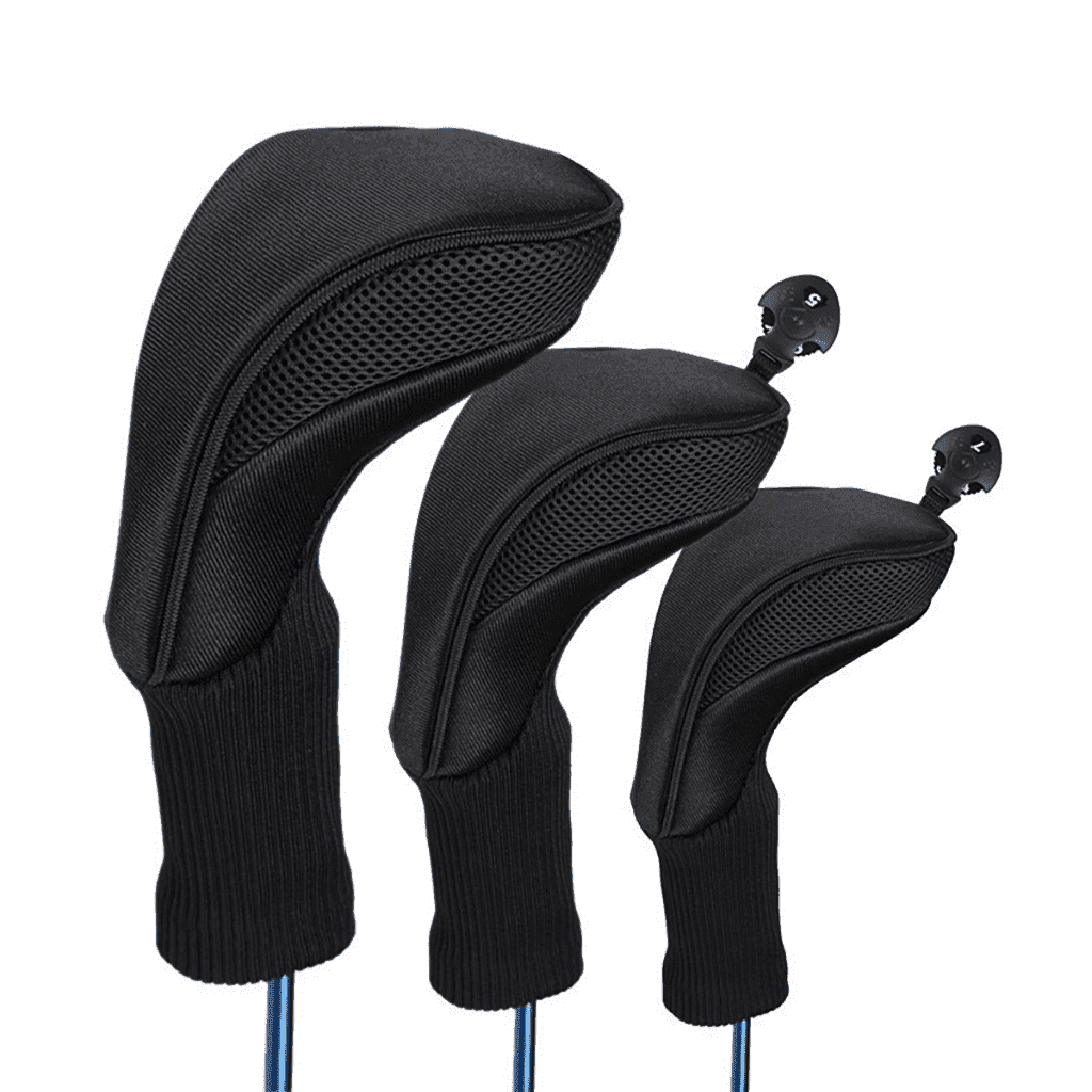 black nylon golf club headcover sets (driver, fairway, hybrid)