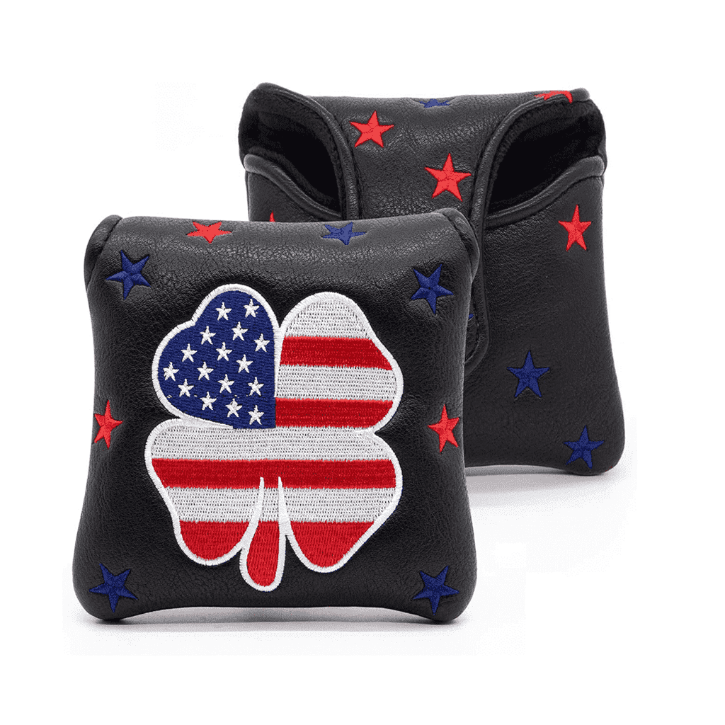 Black USA clover square mallet putter cover front and back