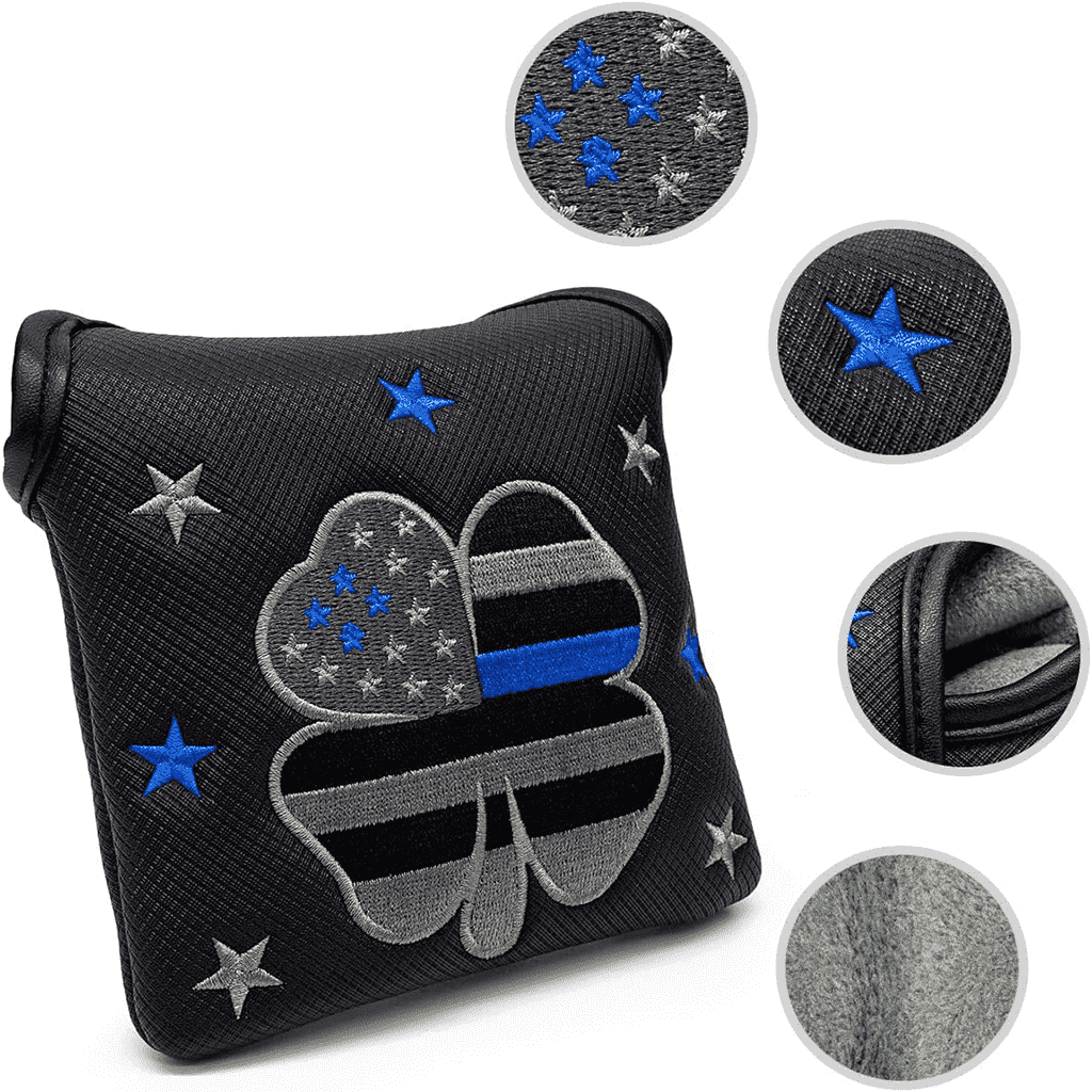 Grey American flag clover putter cover mallet details