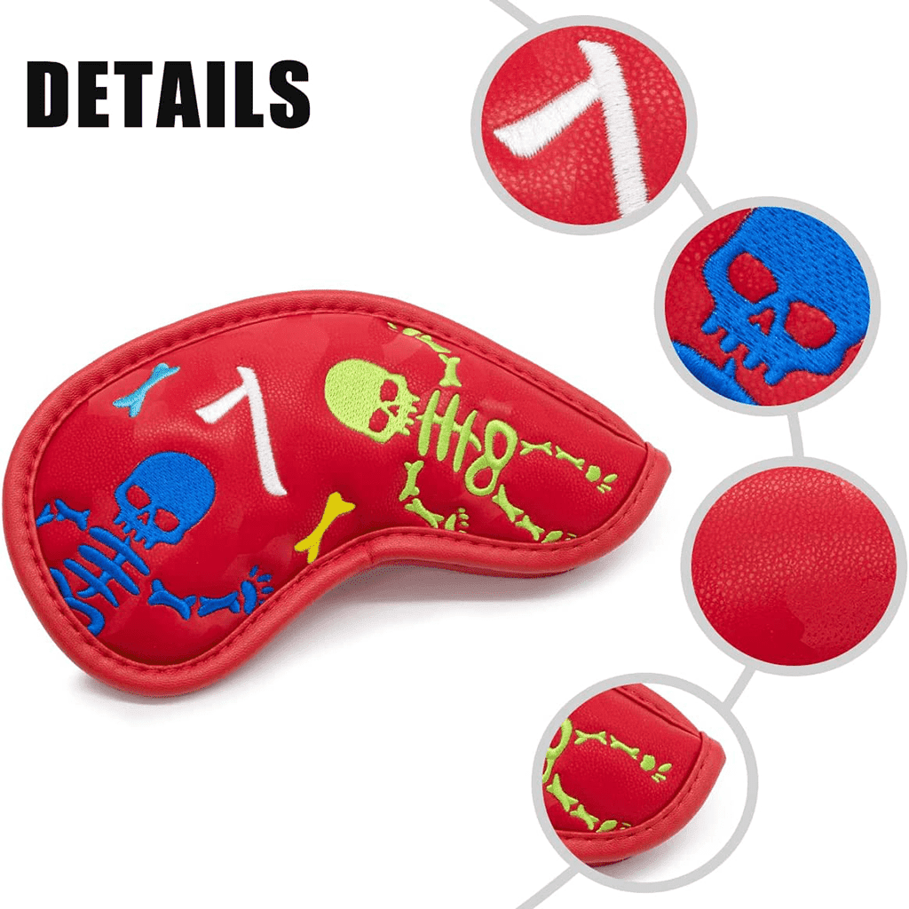 Red Leather Skeleton golf iron headcovers embroidery