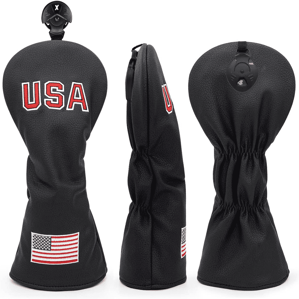Black Leather USA Tributes Fairway Wood Head Covers with Double Elastic bands for tight fit