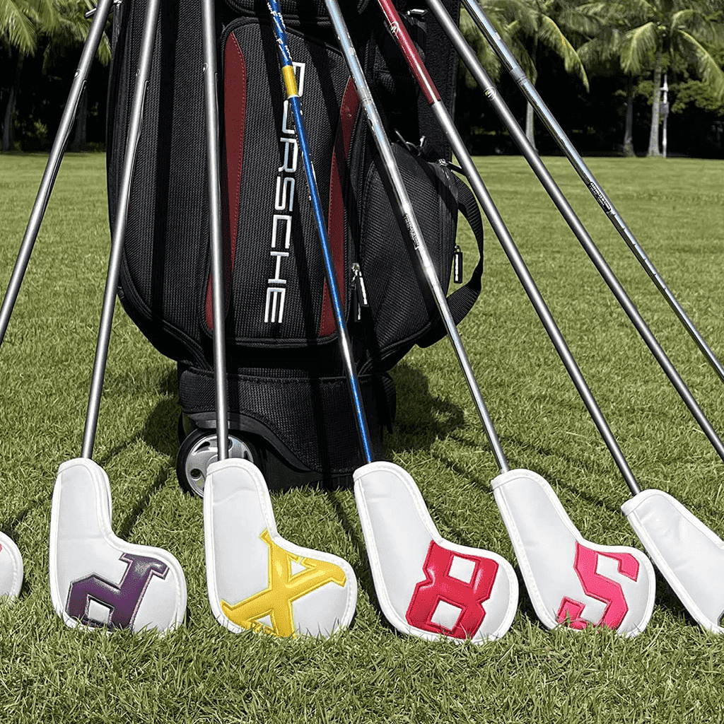 White Leather colorful number irons head covers