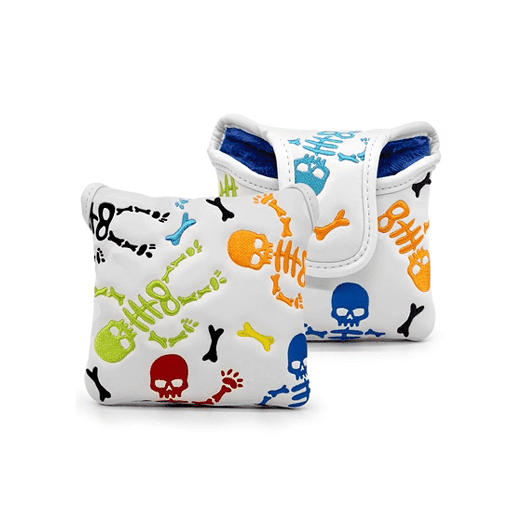 White Leather Dancing Skeleton Mallet Putter Covers front and back sides