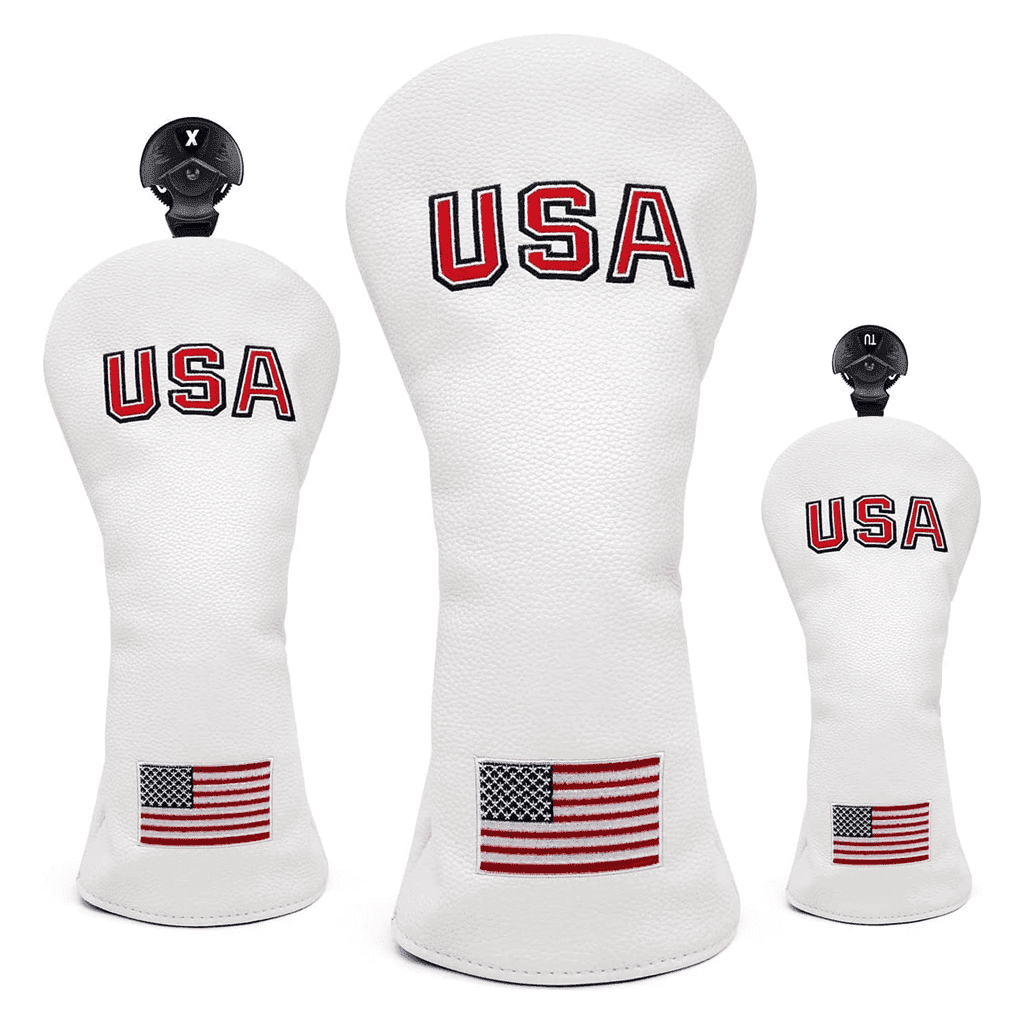 White USA golf club head cover sets(driver, fairway, hybrid)