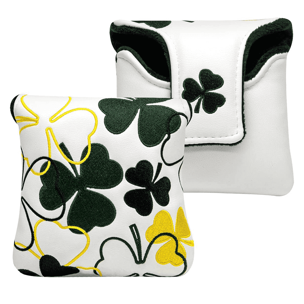 white shamrock square mallet putter cover front and back sides