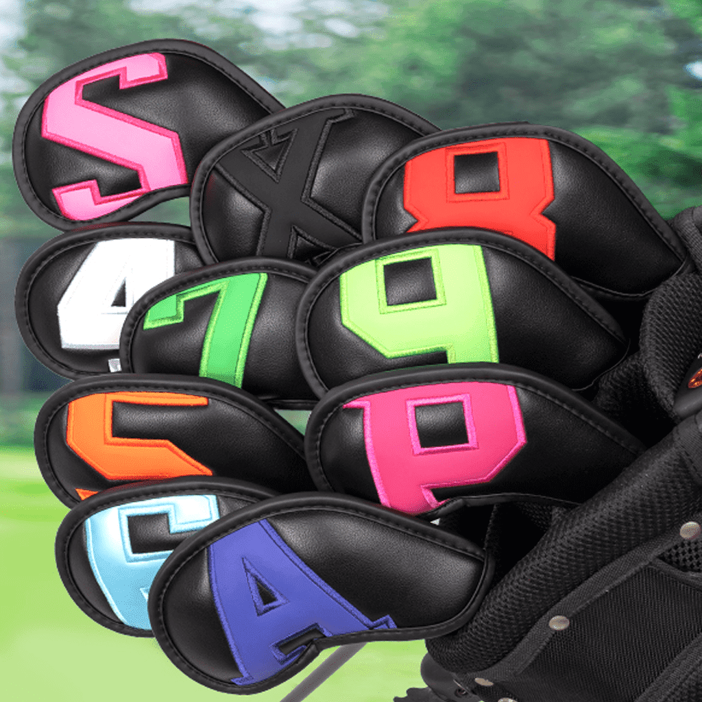 Black Leather  iron headcover with colorful number in gofl bag