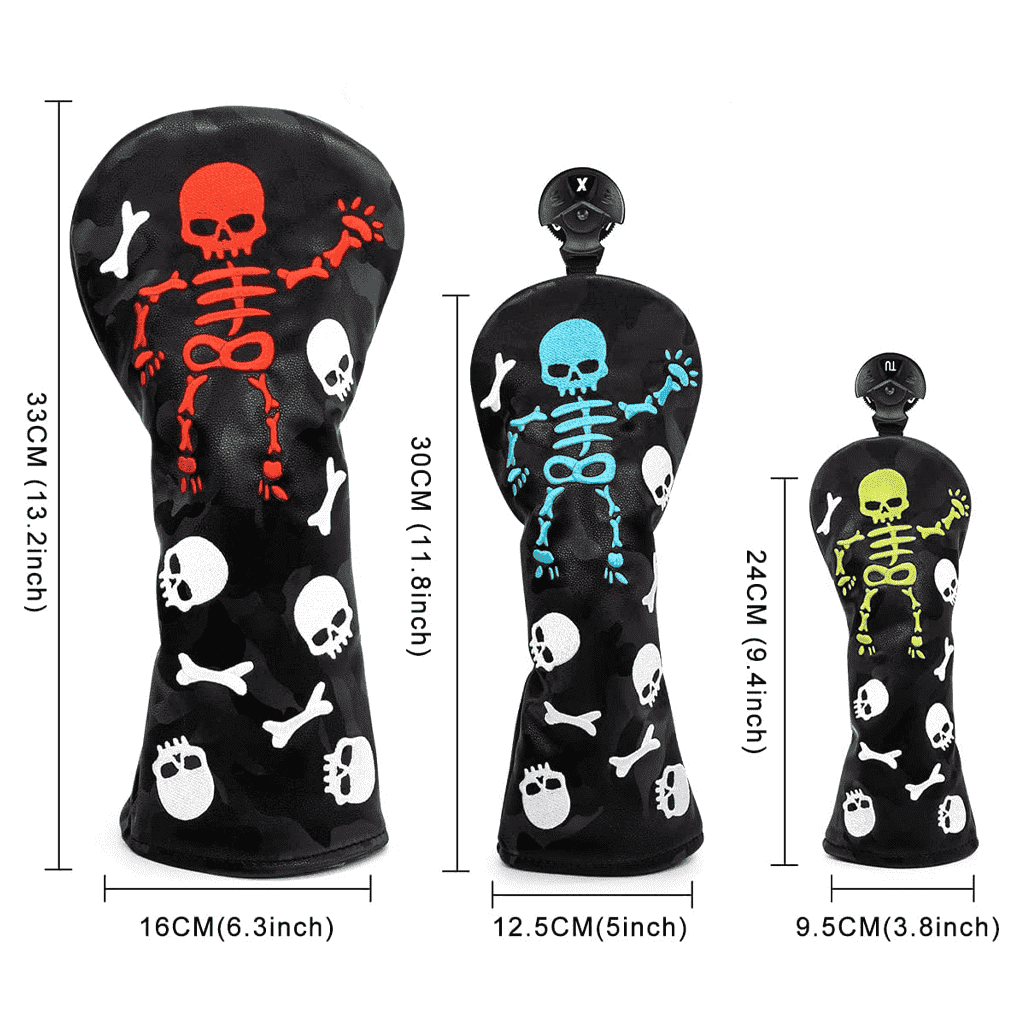 Black Leather Dancing Skeleton Golf Head Covers Driver