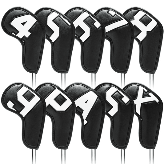 Black Leather golf club iron covers Set with White Numbers (4-9,PASX)