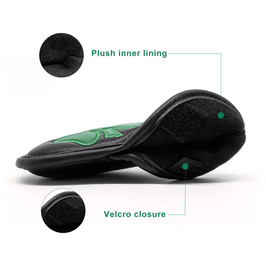 Black Lucky clover iron covers golf with velcro closure