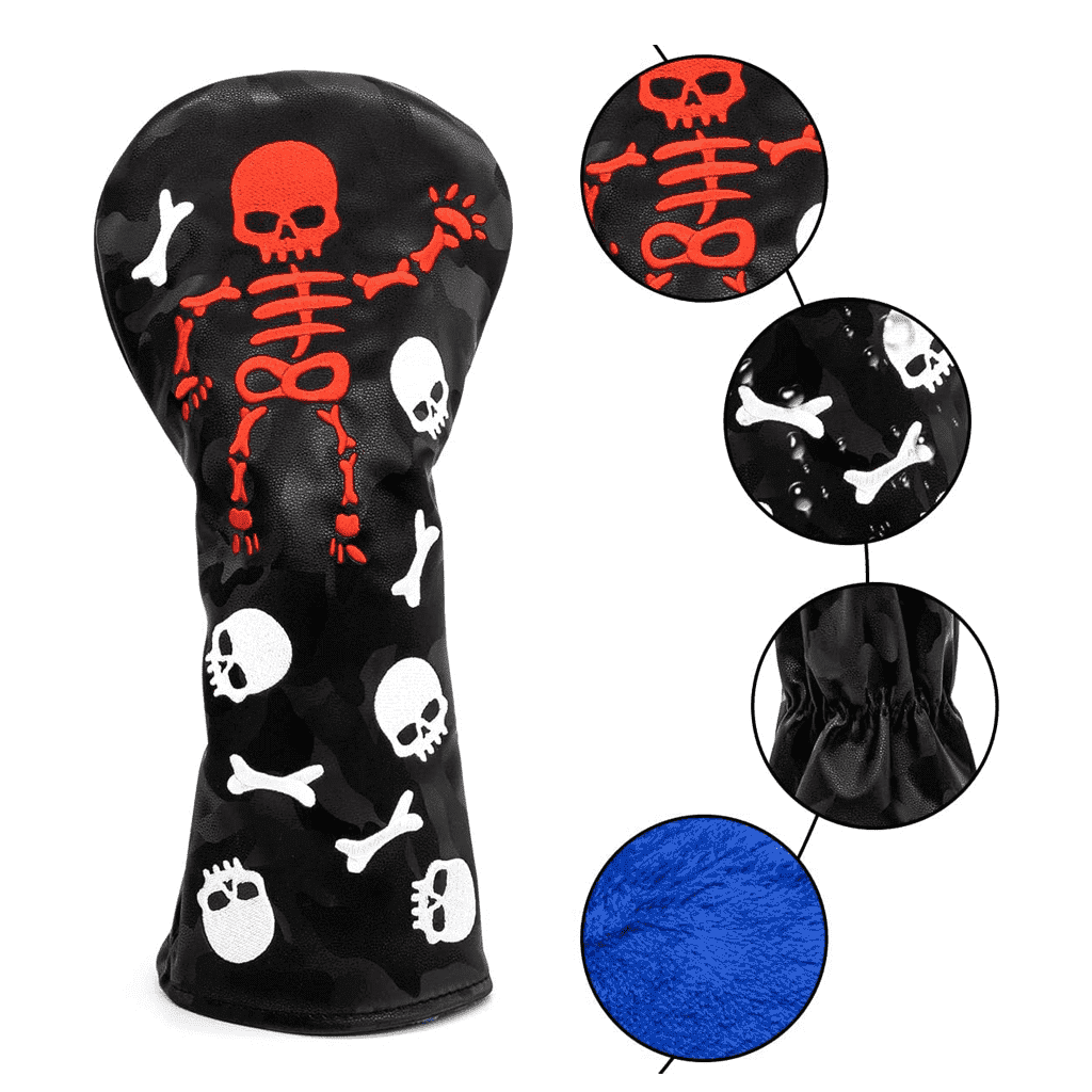 Black Leather Dancing Skeleton Golf Driver Covers