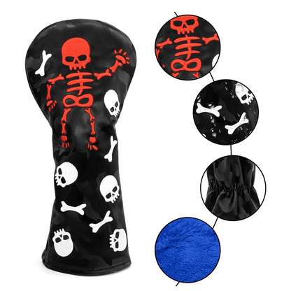 Black Leather Dancing Skeleton Golf Driver Covers