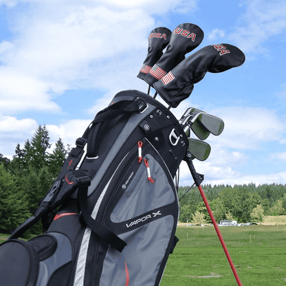 Black Leather USA Tributes Golf Fairway Wood Covers in golf bag