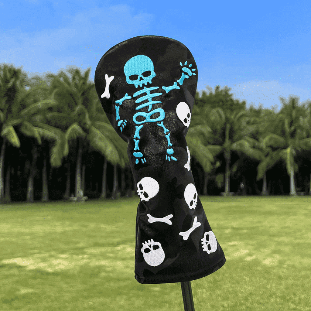 Black Leather Dancing Skeleton Golf Driver Head Cover