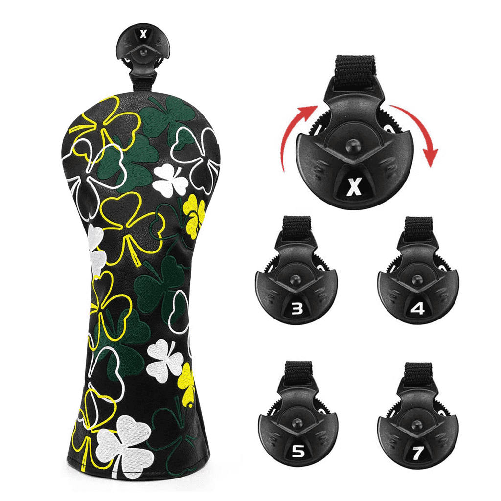 Black Shamrock headcovers for hybrids with interchangable No. Tag