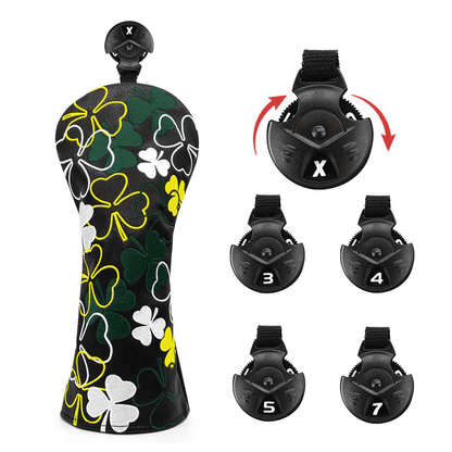 Black Shamrock headcovers for hybrids with interchangable No. Tag