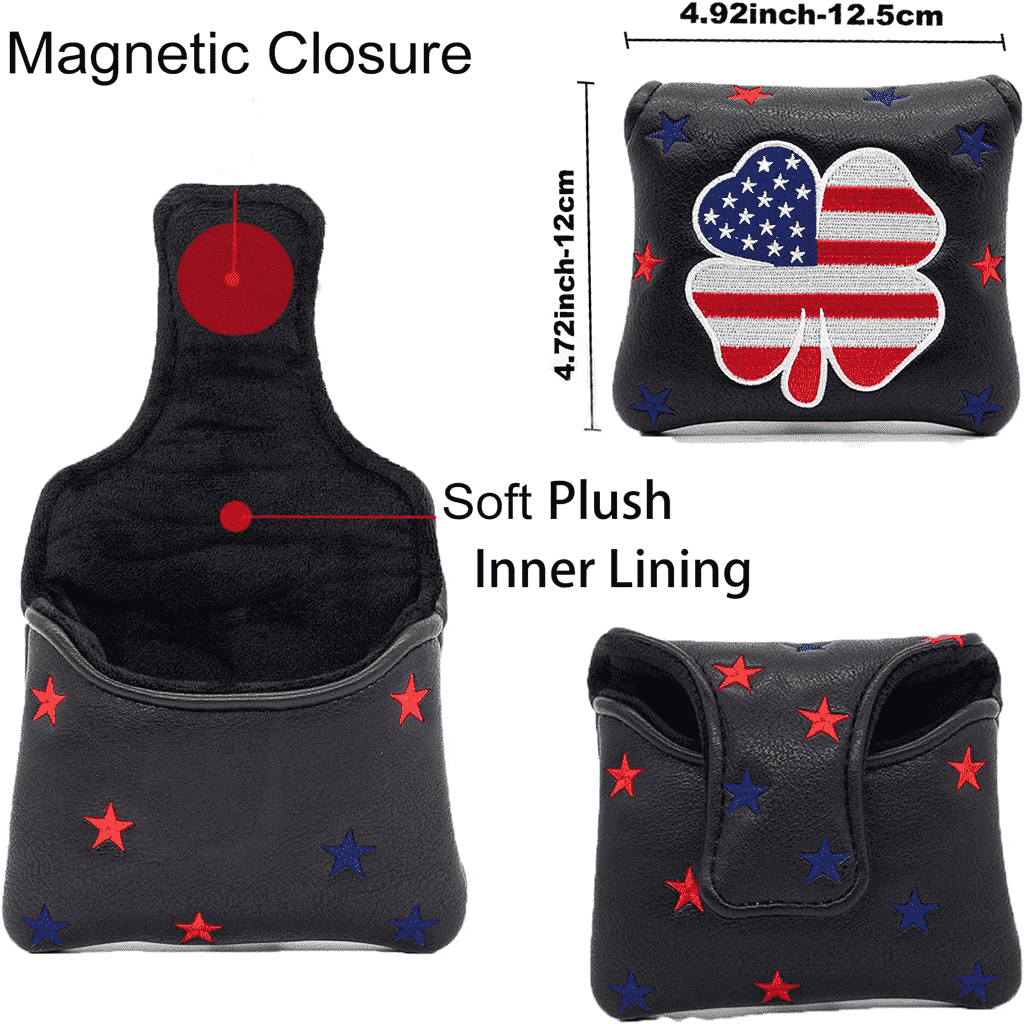 Black American flag clover putter cover mallet details
