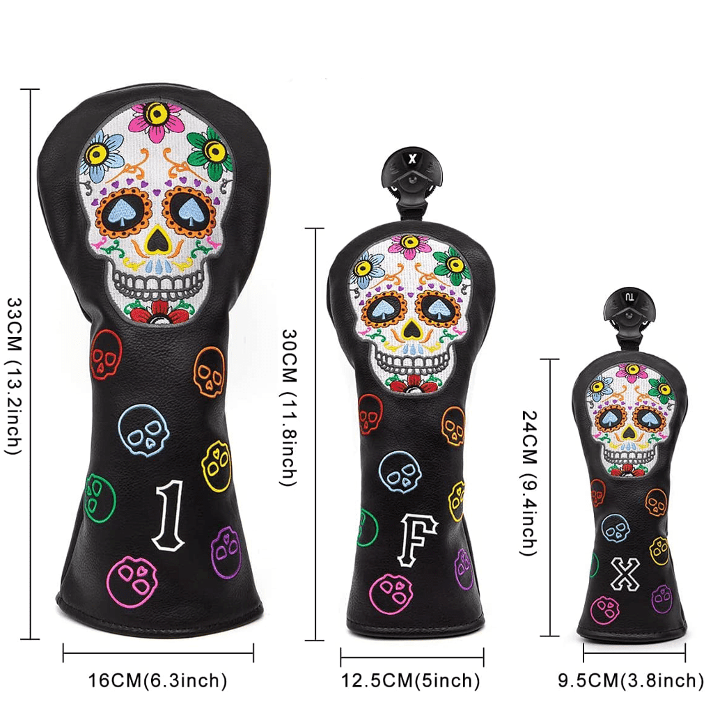 Black Leather Sugar Skull Driver Head Covers | Gloof Golf – gloofgolf