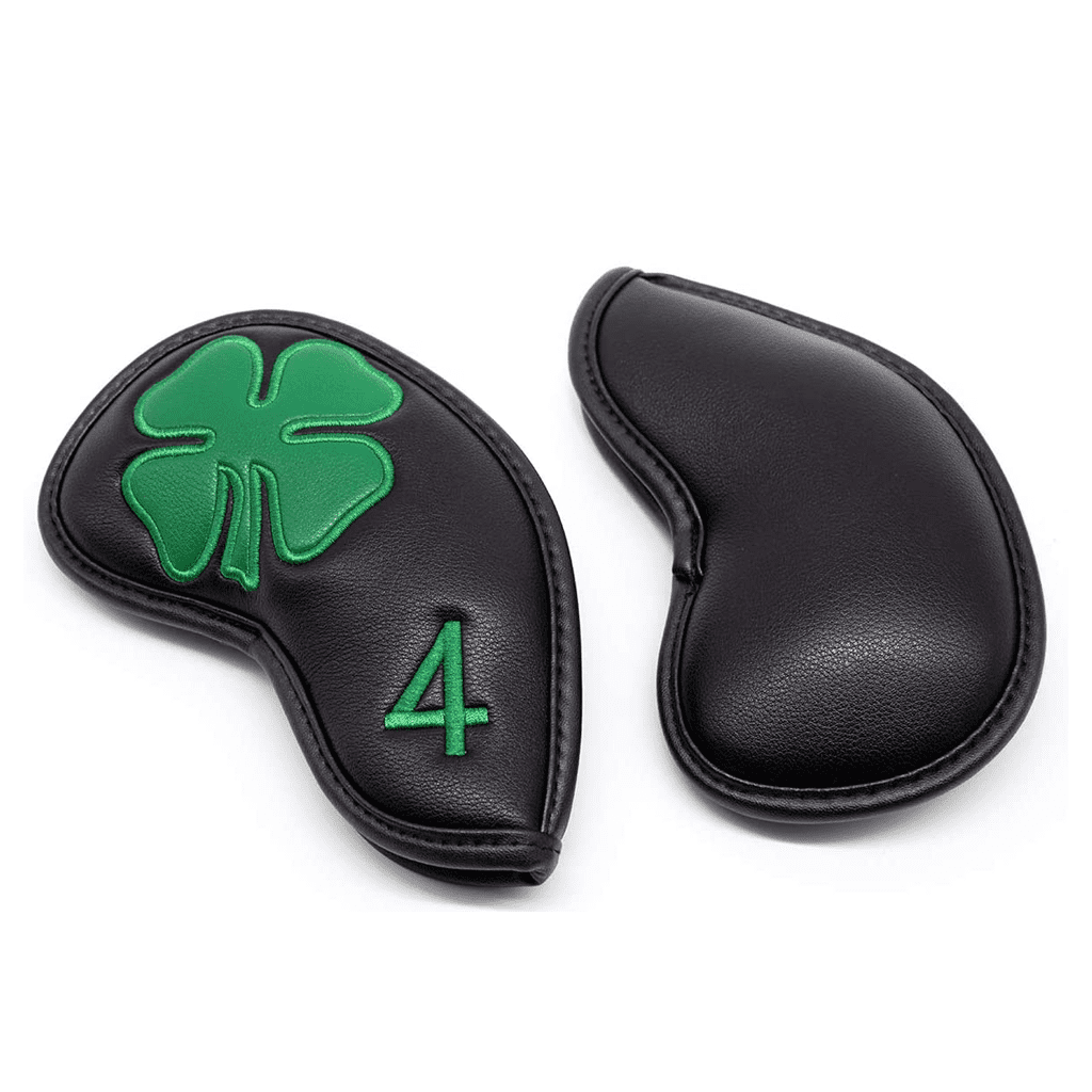 Black 4-leaf clover golf iron headcovers with number on one side