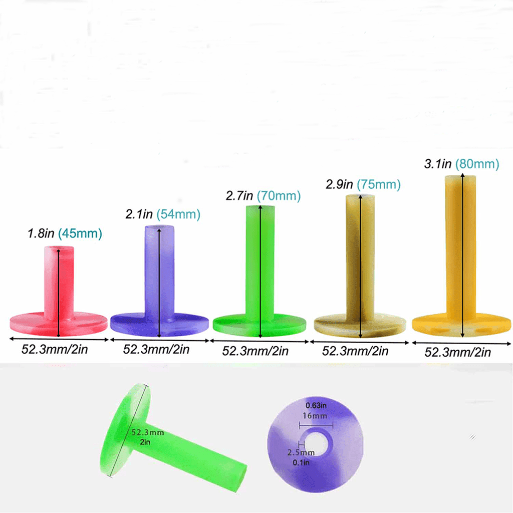 rubber golf tee in 5 sizes and 5 colors