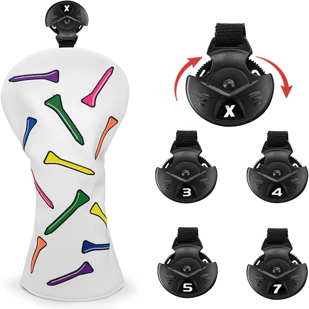 colorful tees headcovers for hybrids with interchangable No. Tag for identification