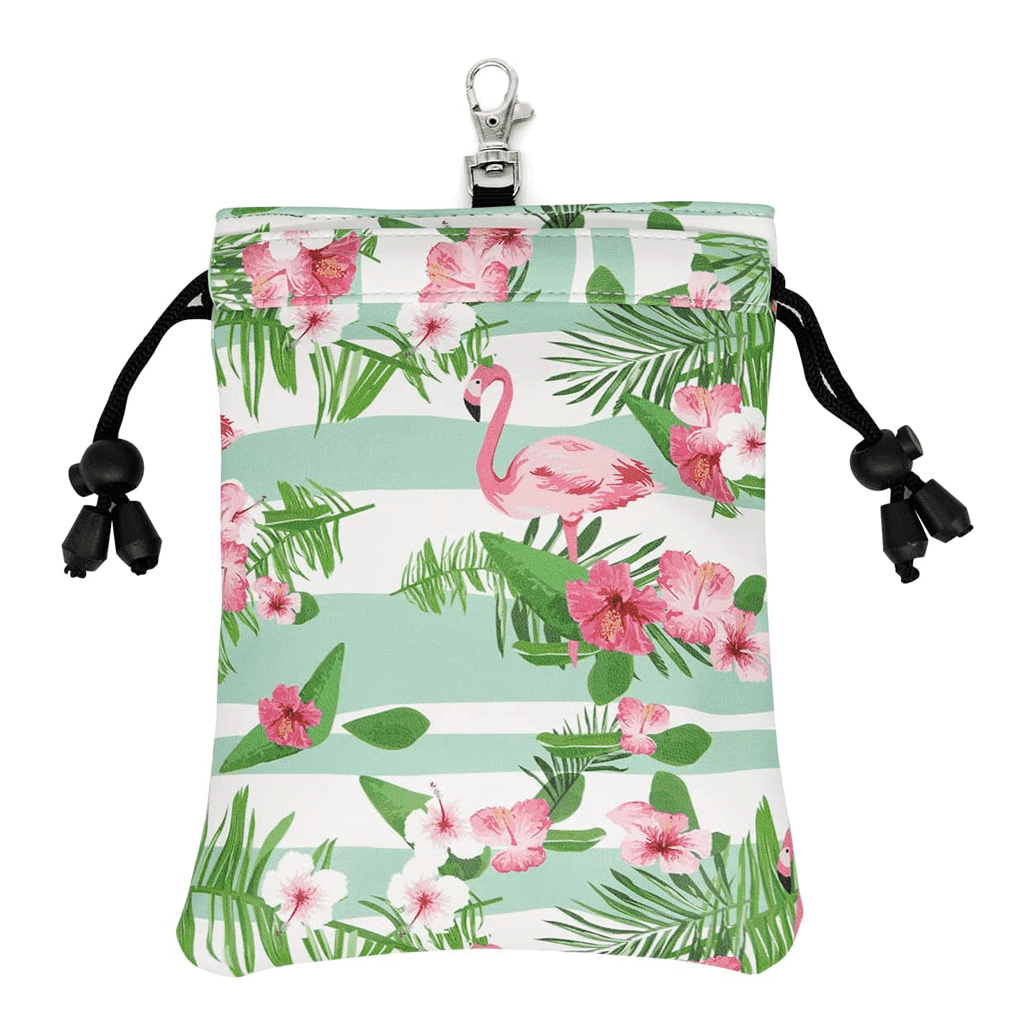 flamingo golf tee pouch with drawstring and clip