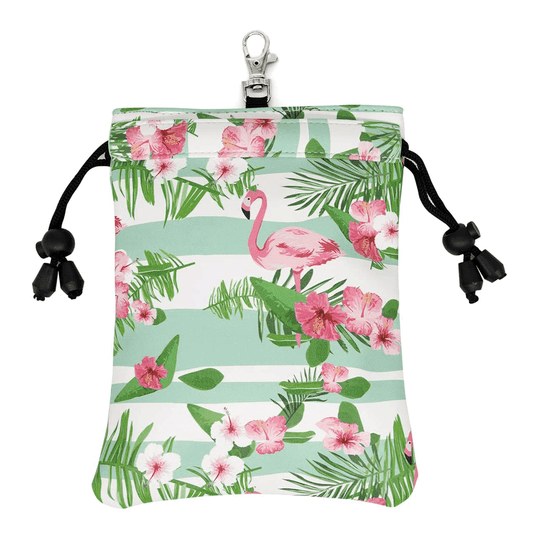 flamingo golf tee pouch with drawstring and clip