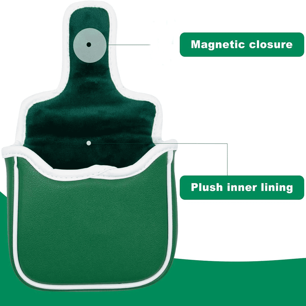 Green lucky clover square mallet putter covers with magnetic closure