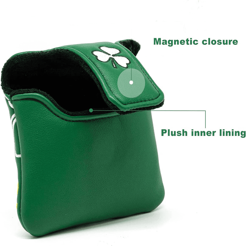 green shamrock square mallet putter cover with magnetic closure