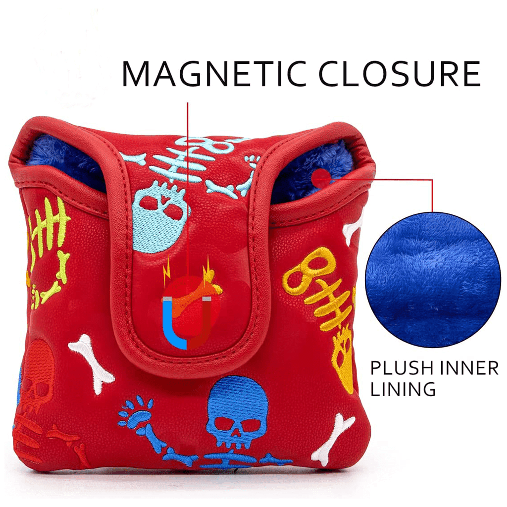 Red Leather Skeleton mallet putter cover magnetic