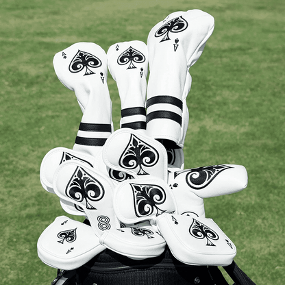 Ace of Spades irons head covers in golf bag