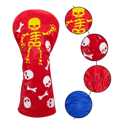 Red Leather Dancing Skeleton Golf Driver Covers embroidery
