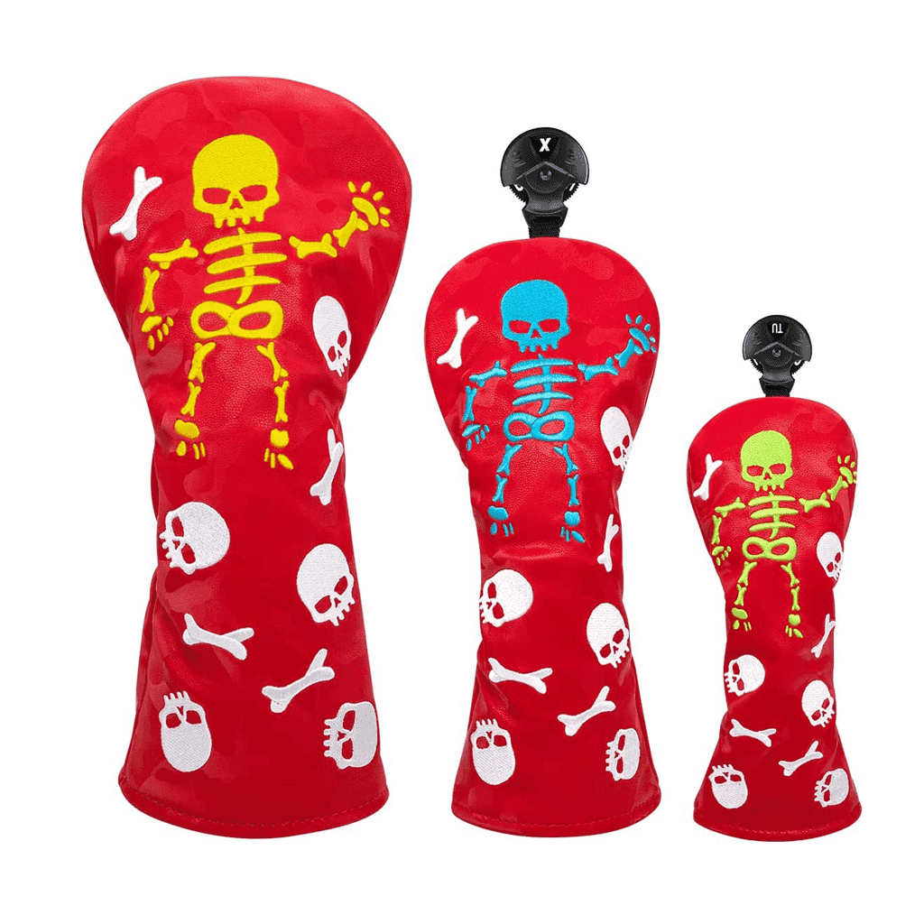 Red Leather Skeleton golf club head cover sets