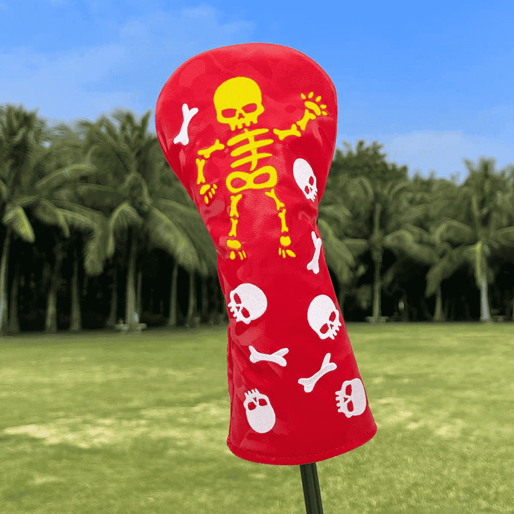 Red Leather Dancing Skeleton Driver Covers