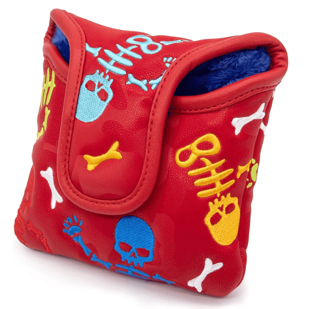 Red Leather Dancing Skeleton mallet putter head cover back side
