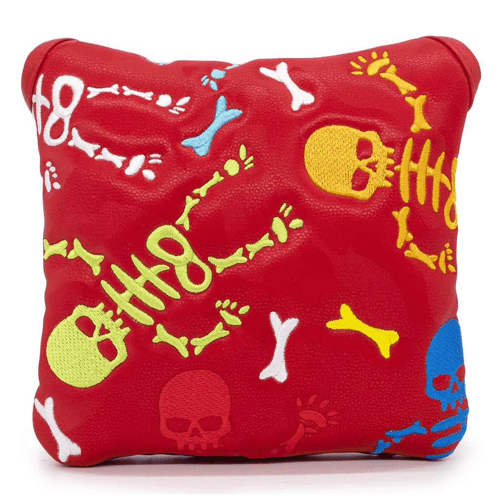 Red Leather Skeleton mallet putter covers front  side