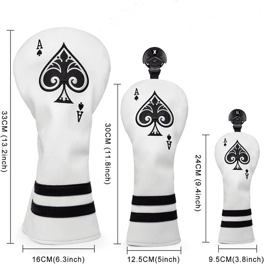 Spade Ace white Leather golf head cover set