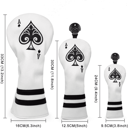 Spade Ace white Leather golf head cover set