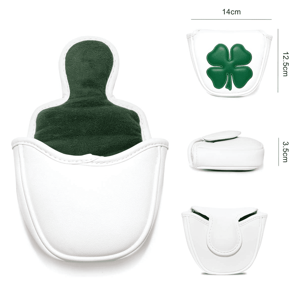 White lucky clover putter headcovers mallet  with magnetic closure