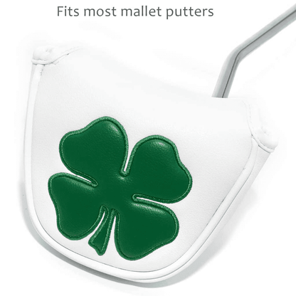 White 4 leaf clover mallet putter head cover fit most mallet putters