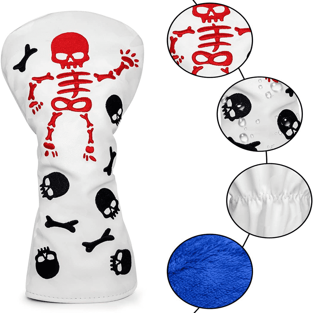 White Leather Skeleton Driver Covers  embroidery