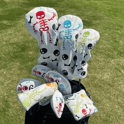 White Leather Skeleton golf club head covers sets in golf bag