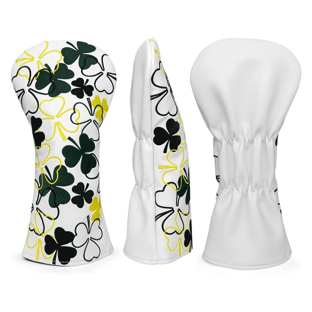 White Shamrock Driver Cover with double elastic bands for tight fit