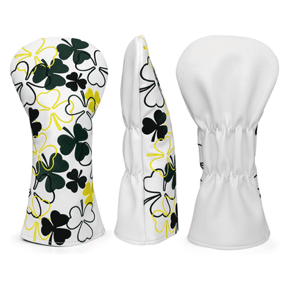 White Shamrock Driver Cover with double elastic bands for tight fit