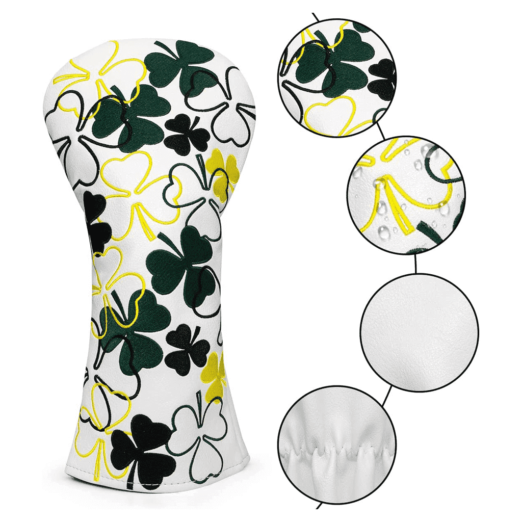 White Shamrock Embroidered Golf Driver Covers