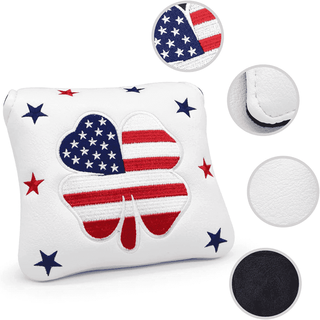 Red white and blue clover embroidered mallet putter cover magnetic 